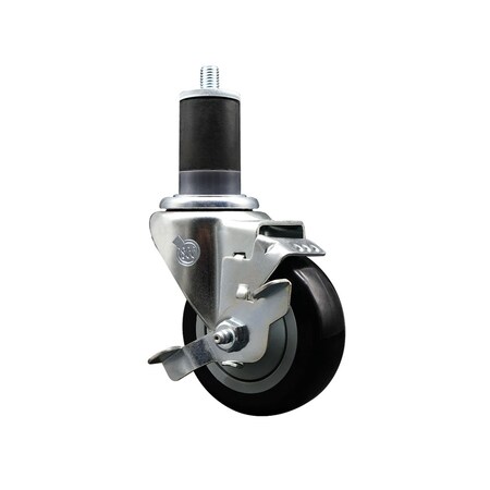 Service Caster 3.5'' SS Black Poly Swivel 1-5/8'' Expanding Stem Caster with Brake SCC-SSEX20S3514-PPUB-BLK-TLB-158